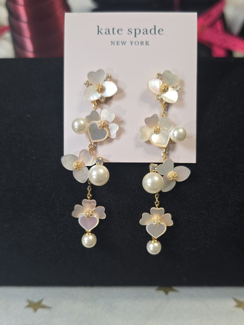 Kate Spade Of New York Precious Pansy Linear Mother-of-Pearl Drop Earrings